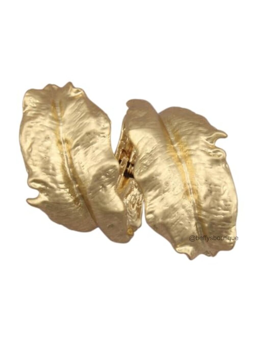 Gold Plated Hammered Feather Cuff Bracelet Statement Bangle